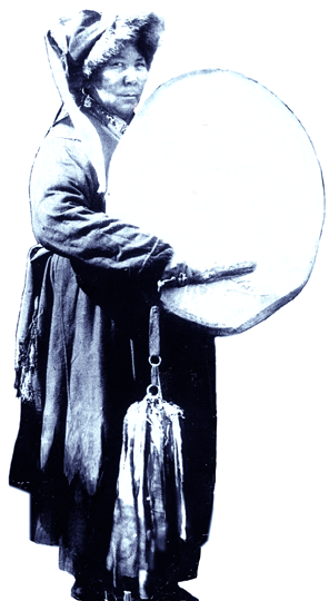 Siberian woman shaman drumming