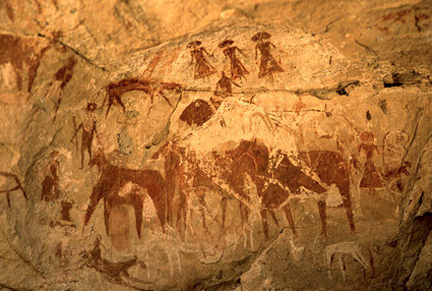 women standing above many animals