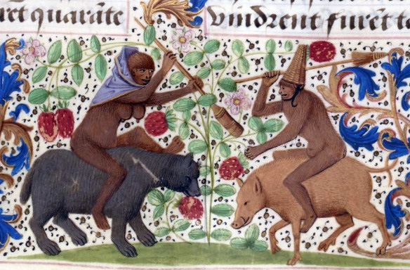 apes in combat with distaff and churn