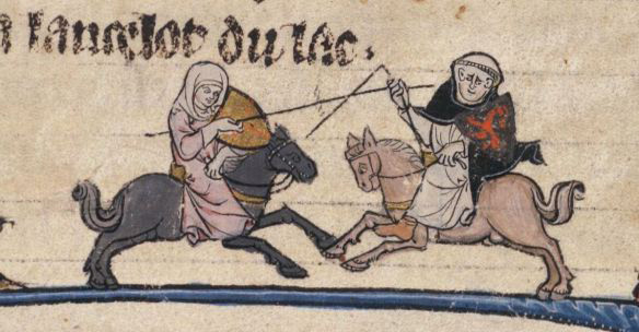 woman jousting with man